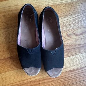TOMS Women's Black Espadrille Peep Toe Shoes